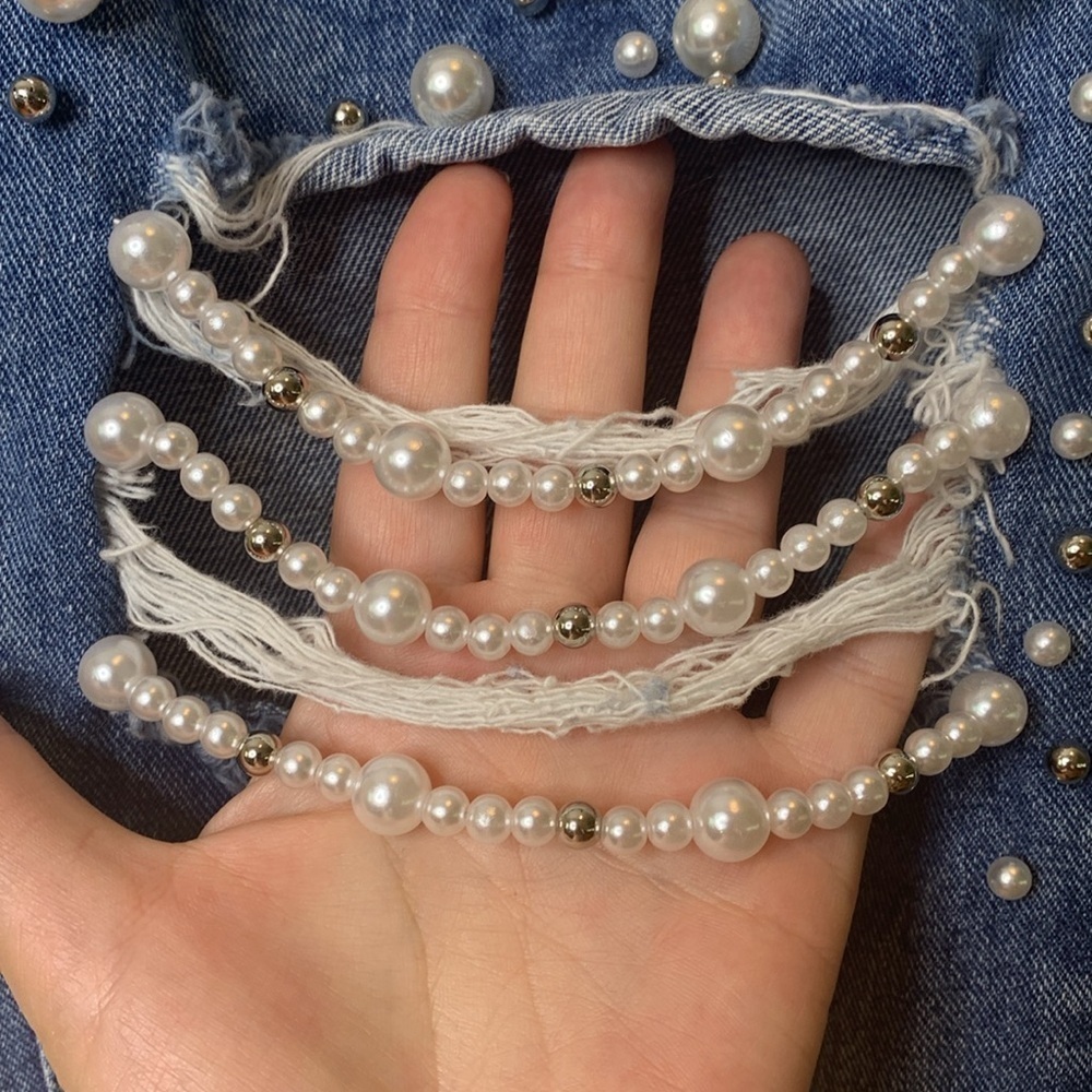 Forever 21 | Blue Denim Pearl Detail Distressed Western Bridal Wedding Jeans S - Picture 4 of 17
